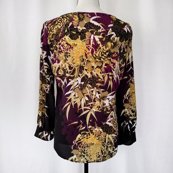 Tahari Purple and Gold Floral Print Oversized Fit Blouse Size M / L - Picture 5 of 11